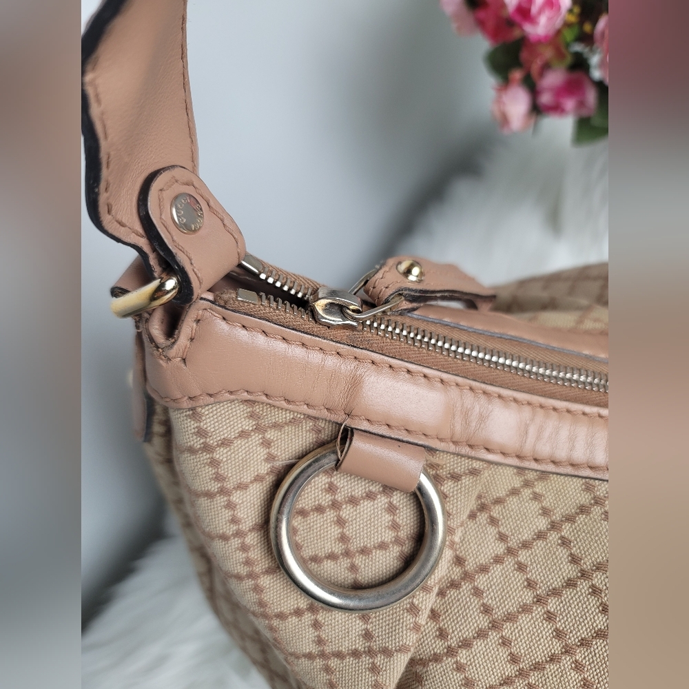 Gucci Beige/Pink Diamante Canvas And Leather Medium Sukey Hobo - Picture 4 of 17